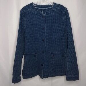 J. JILL PURE INDIGO BUTTON-FRONT WEAVE LIKE DESIGN JACKET SIZE M